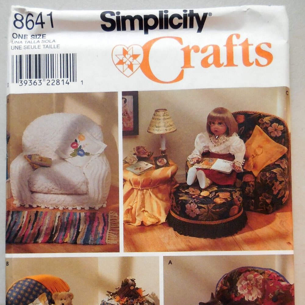 SIMPLICITY 8641 SEW PATTERN CRAFT DOLL FURNITURE STUFFED CHAIR OTTOMAN DECOR